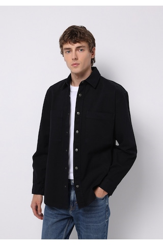 Colins Comfort Fit Shirt Neck Düz Erkek Siyah Shacket Cl1076729 Q1.v1 Blk Siyah