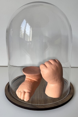 Küçük İzler Cam Fanuslu 3 Boyutlu Bebek El Ayak İzi Heykeli Seti