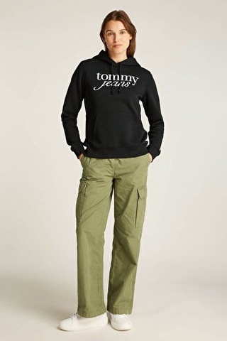 Kadın Tjw Logo Kapüşonlu Sweatshirt - Siyah Black