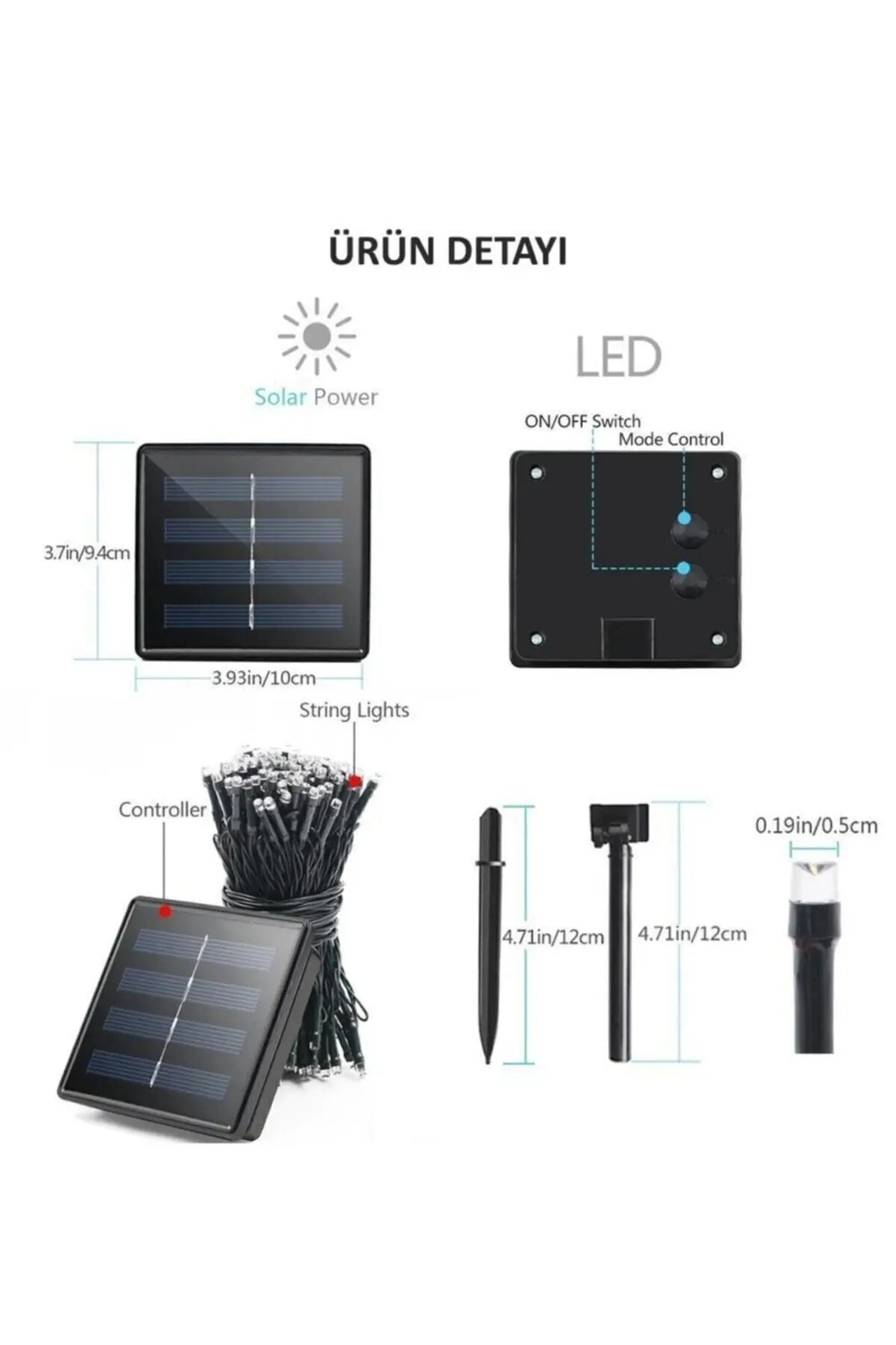 Solar 100 Ledli 12 Metre Bahçe Aydınlatma Dekorasyon Güneş Enerjili Led Işık Gün Işığı