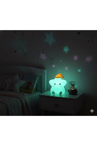 2 Li Sevgiliye Romantik Hediye Seti Slikon Yıldız Renkli Led Gece Lambası Ve 9cm Love Kar Küresi Set Set