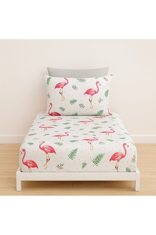 Lionas Tek Kişilik Flamingo Desen Lastikli Çarşaf Ve Yastık Kılıfı Pembe
