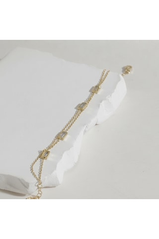 Zirkon Taşlı Zincir Bileklik 718556 Gold Gümüş