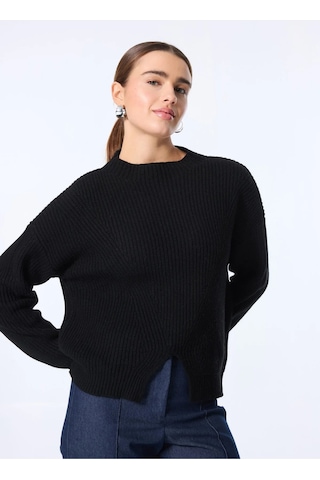 Sisley Yün Karışımlı Düşük Omuz Normal Kesim Kazak Kadın Siyah Kazak - 324a136wm105b