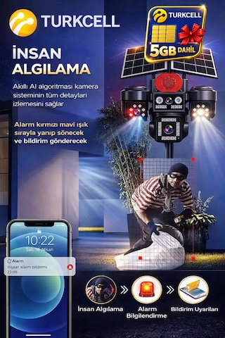 Onqam On-sg4474 12mp 4 Lens 4g Çift Solar Panel Hieasy Aov Sürekli Kayıt Gece Görüş Çift Yönlü Ses Turkcell Sim Kart