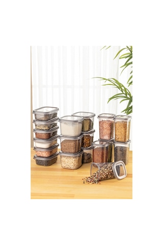Vienev 18li Süper Set Baharat Saklama Kabı Seti Avantajlı Paket 6x 0,40, 0,45, 0,55 L Etiketli Şeffaf