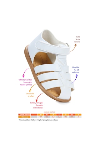 Kiko Kids Lonpe İlk Adım Cırtlı Erkek Bebek Sandalet Beyaz Beyaz