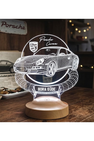 Porsche 911 Carrera Kişiye Özel 3d Led Lamba, Porsche Sevene Hediye, Klasik Spor Araba Tutkununa İsimli Masa Lambası