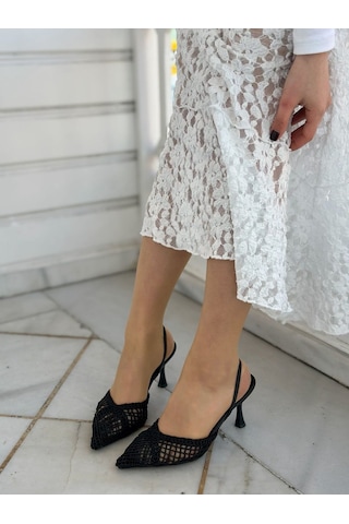 Ervanın Butiği Siyah Örgü Leay Lastikli Kadın Stiletto-6147