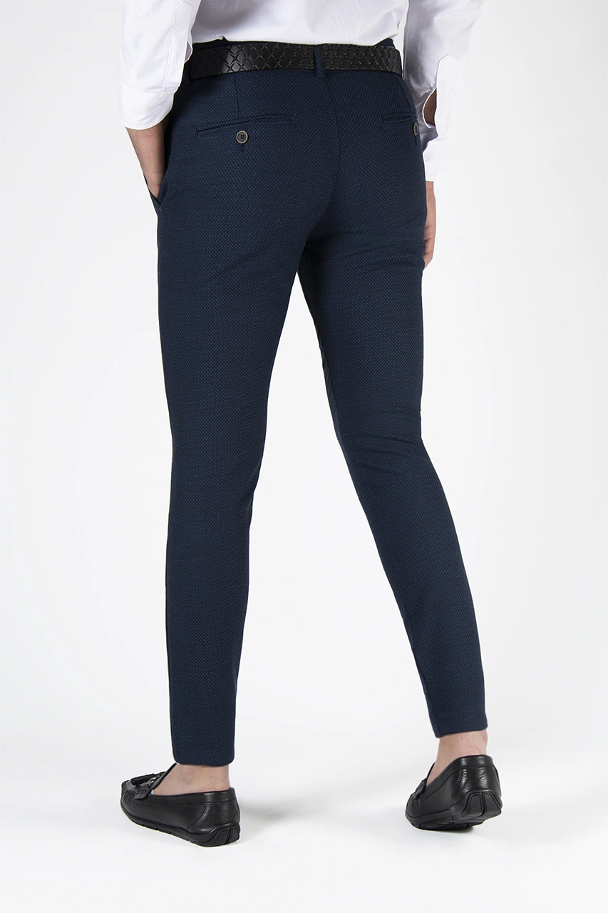 Veaven Erkek Lacivert Slim Fit Nokta Dokulu İtalyan Kesim Keten Pantolon Çok Renkli21