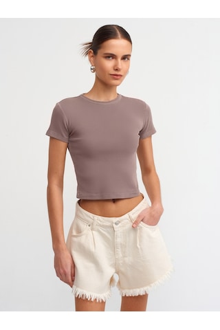 Dilvin Yıkama Efektli T-shirt Kahve