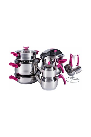 Porland Çelik Çeyiz Seti 16 Parça Luxry Vişne