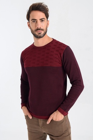 Heyss Bisiklet (Sosis) Yaka Bordo Erkek Triko Kazak Bordo