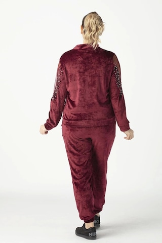 1950 Kolları Taşlı Tam Kalıp Tarz Kadife Büyük Beden Eşofman Takım Bordo Bordo