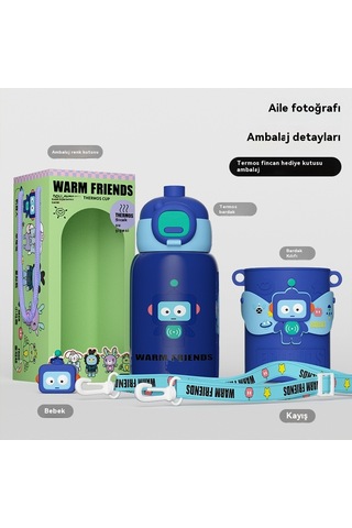 Aurora Çocuk Termos Bardağı 304 Paslanmazçelik Büyük Kapasiteli Termos Bardağı Mavi