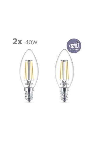 Led Classic 40w B35 Led Mum Filament Ampul, 2700k Beyaz Işık, E14 İnce Duy, Dim Edilmez, 2'li Ekopaket Genel