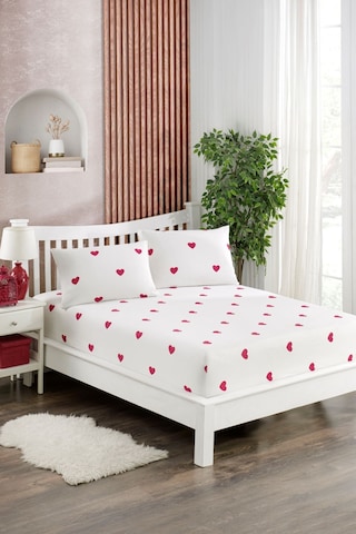 Valezium Tek Kişilik Akfil Kumaş Lastikli Fıtted Yastıklı Çarşaf Seti 120x200 Isabelle Beyaz-pembe
