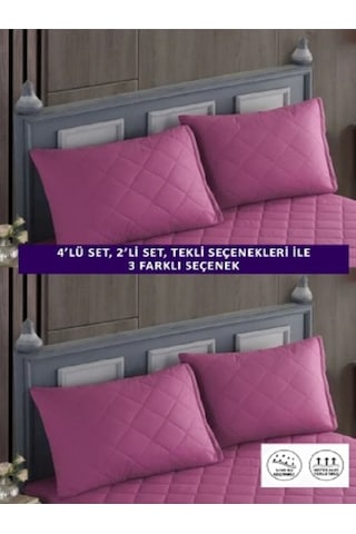 1 Adet %100 Pamuk Kapitone Fermuarlı Sıvı Geçirmez Renkli Yastık Alezi Yastık Koruyucu Lila