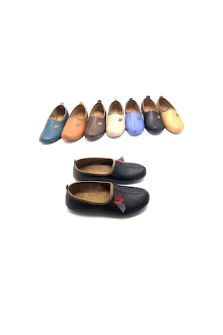 Deritarz Hakiki Deri Hac Umre Tavaf Patiği Ve Ev Ayakkabısı Siyah Kırmızı Kırmızı - Siyah