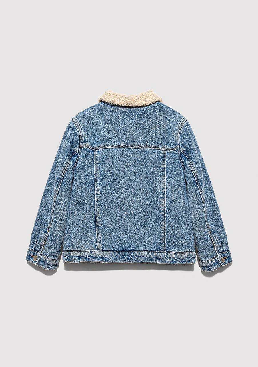 Mavi - Atlas 90lar Suni Kürklü Açık Mavi Jean Ceket 6111403-90875 Mavi