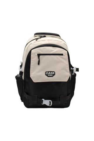 Çok Bölmeli Bej-siyah Okul Sırt Çantası Unisex Okul Çantası 26011