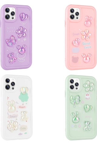 Zeyline Apple Uyumlu iPhone 13 Pro Max Kabartma Figürlü Parlak Zore Toys Silikon Kapak-beyaz