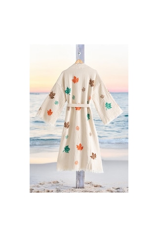 Varol Organik %100 Pamuk Kimono Yaka Sabalık Bornoz Plaj Elbisesi - Sonbahar - L/xl Krem/l/xl Krem