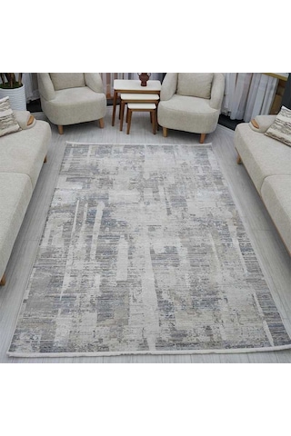 Otantik Modern Eskitme Saçaklı Dokuma Salon Halısı Krem Gri Antrasit 200x290 Cm 11