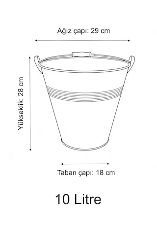 Metal Dekoratif Kova 10 Litre - 28 Cm Çok Amaçlı Saplı Galvaniz Saksılık Ve Düzenleyici Renksiz