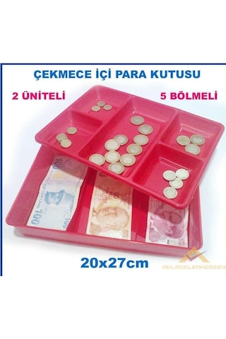 Kasa İçi Kullanışlı Para Kutusu 20x27cm Çift Üniteli 5 Bölme Çekmece İçi Bozuk Ve Kağıt Para Kutusu Genel