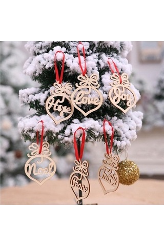 Lijinxu 6 Adet Noel Ahşap Kesme Içi Boş Kalp Etiketleri Asılı