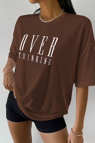 Uyguntarz Unisex Over Thinking Baskılı Tasarım Tshirt Kahverengi
