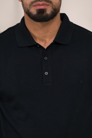 Woolen World Polo Yaka Düz Renk Yünlü Erkek Triko Kazak Lacivert