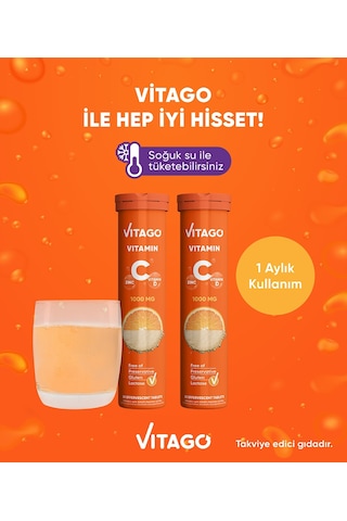 Vitago C Vitamini D Vitamini Çinko İçeren Takviye Edici Gıda 2 x 20 Efervesan Tablet