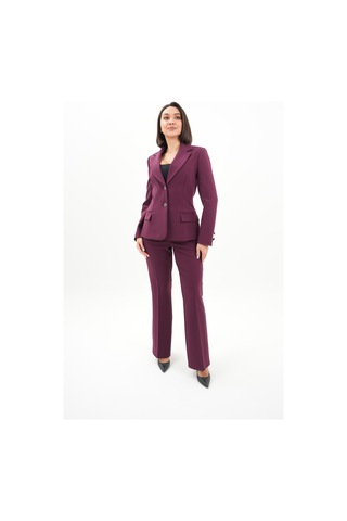 Velnara Moda Mürdüm Modern Klasik Kadın Takım Elbise - Düğme Detaylı Ceket & İspanyol Paça Pantolon Mürdüm - 942450642 Mürdüm