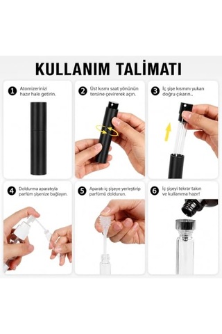 Parfüm Şişesi 10 Ml 3'lü Set Cep Parfüm Şişesi Doldurulabilir Parfüm Doldurma Şişesi Seyahat Boy Parfüm Şişesi Doldurma Aparatları Dahil Siyah Parfümşişesi,