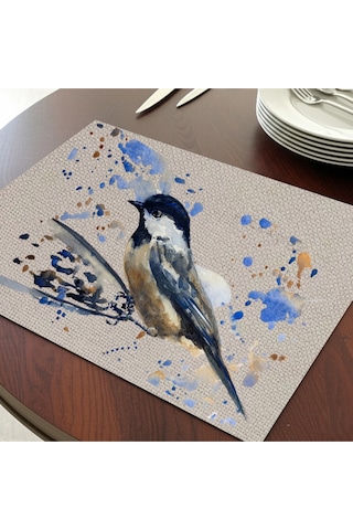 Daldaki Kuş Tasarımlı Amerikan Servis, Tabak Altlığı & Şık Masa Dekoru, Ev Hediyesi, 2 Adet Krem