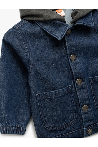Koton Pamuklu Çıkarılabilir Kapşonlu Cepli Uzun Kollu Denim Ceket Dark Indıgo 5smb60004td Koyu İndigo