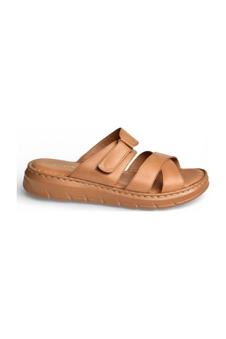Fox Shoes Y555532503 Taba Hakiki Deri Kadın Terlik Taba
