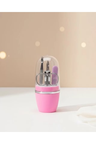 Tırnak Bakım Manikür Pedikür Seti 4 Parça Pembe Şeffaf Kapaklı Kapsül Paslanmaz Metal Mh-hs1223-0602