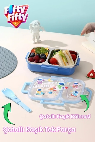 600 Ml Sızdırmaz İki Bölme Paslanmaz Çelik Lunch Box Yeni Nesil Sefer Tası Çatallı Kaşık Ff7163 Pembe