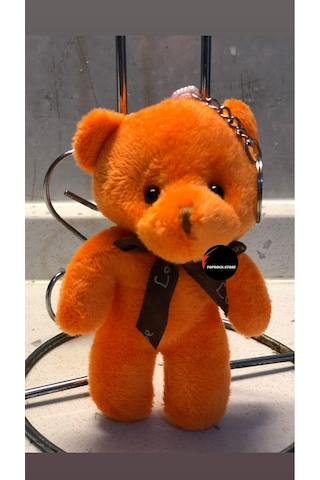 Sevimli Ayıcık Peluş Oyuncak Anahtarlık Uyku Arkadaşı Hediyelik 12 Cm Turuncu