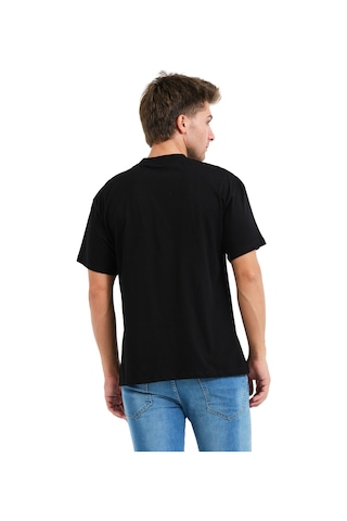 Justever 100% Pamuk Oversize Fit Bisiklet Yaka Siyah Erkek T-shirt - Alpha SIYAH Siyah