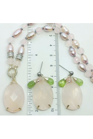 2788 Pembe Kuvars Ve Doğal İnci Zirkon Hematit El Yapımı Kolye 046 - Pembe