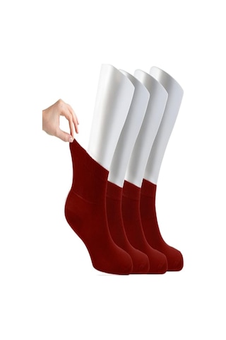 Ozzy Socks Kadın 4 Çift Bambu Lastiksiz Sıkmayan Diabetik Bilek Çorap Bordo
