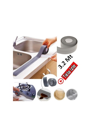 3.2 Metre Su Sızdırmaz Bant Kenar Mutfak Banyo Duvar Bant Gri Ren (457050699)