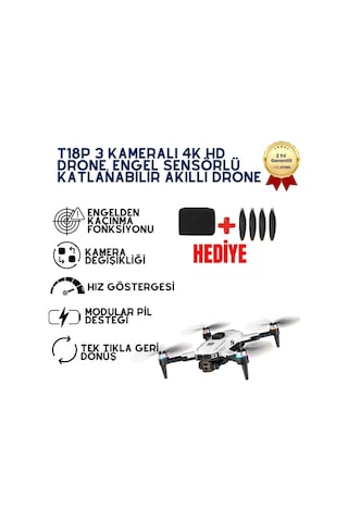 T18p 3 Kameralı 4k Hd Drone, Engel Sensörlü Katlanabilir Akıllı Drone, Optical Flow-1613
