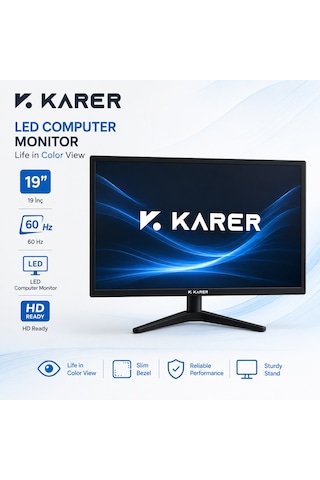 Karer 19 İnç Led Bilgisayar Monitörü 60hz Hd Ready İnce Çerçeveli Masaüstü Monitör Karer 19 İnç Led Bilgisayar Monitörü 60hz Hd Ready İnce Çerçeveli Masaüstü Monitör