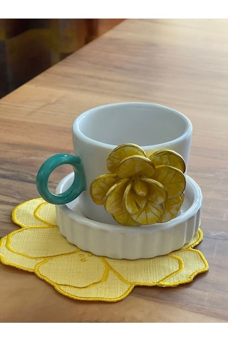 Sarı Güllü Fincan Mug Altlığı İle Çok Renk