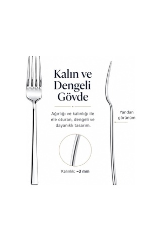 Yemek Çatalı, 6'li Premium Kalite Paslanmaz Çelik Çatal Set 20 Cm Çok Renkli